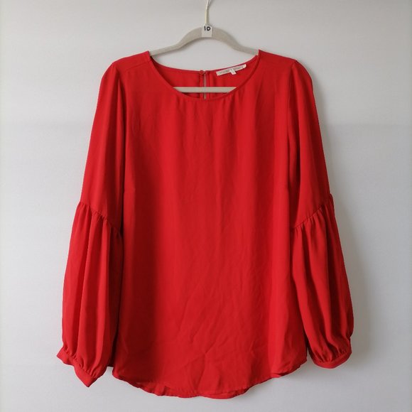 Violet & Claire Womens Red Balloon Sleeve Round Neck Blouse Top Size L - Picture 1 of 7